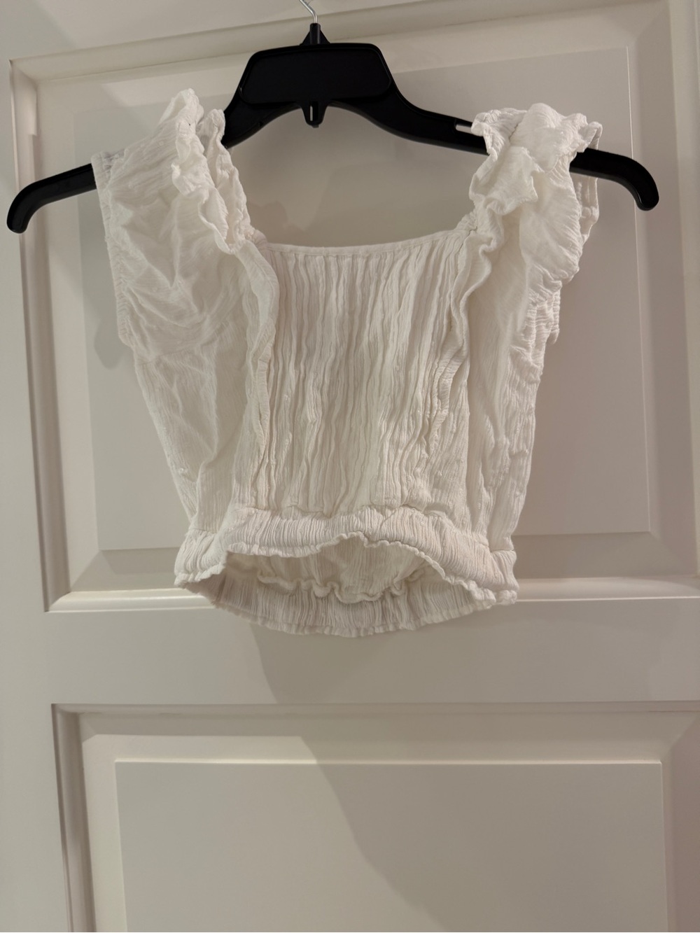 White Smocked Ruffle Crop Top